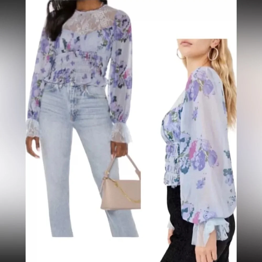 FP Movement by Free People Floral Daphne Floral Lace Top NWT 128.00